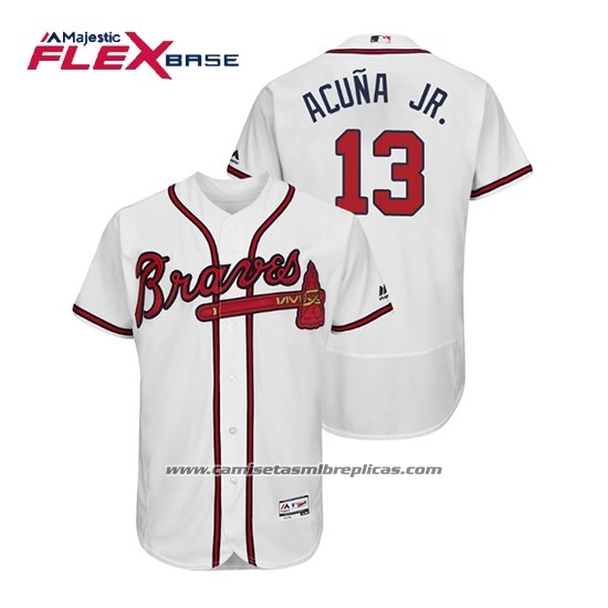 Camiseta Beisbol Hombre Atlanta Braves Ronald Acuna Jr. Flex Base Autentico Collezione Primera 2019 Blanco
